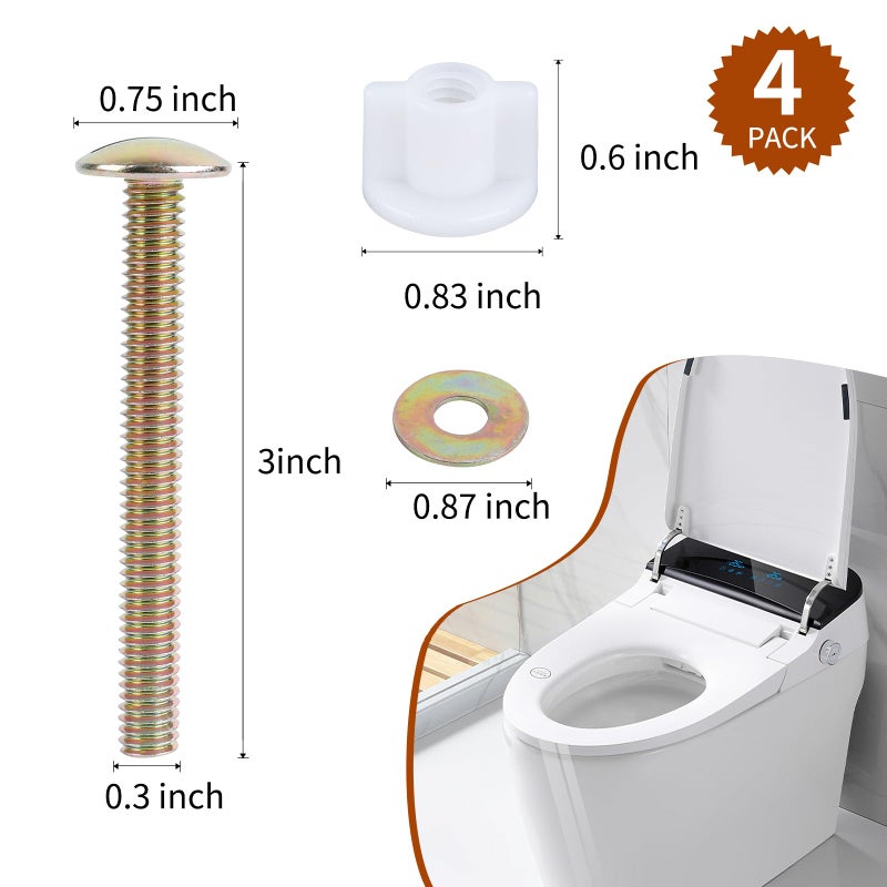 Syocsek 4 Pack Toilet Seat Hinge Bolt, Quick Fix Toilet Screws Replacement with Nuts Washers, No More Wiggle Toilet Seat Fastener Steel Toilet Screws for Top Toilet Seat Kohler TOTO, Syocsek - Image 2